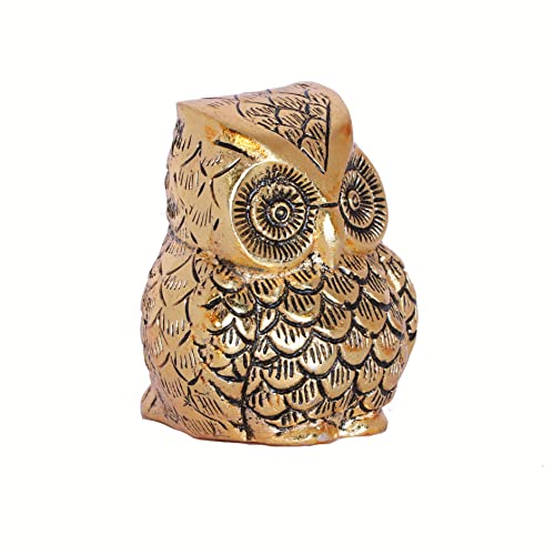 KridayKraft Vintage Metal Owl Action Showpiece And Paper Weight Metal Handicraft Idol For Home Decor And Office.,8 Cm,9 Cm,Gold - Image 4