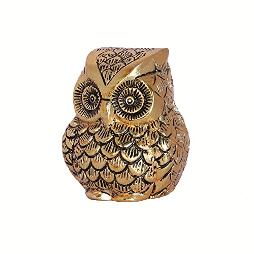 KridayKraft Vintage Metal Owl Action Showpiece And Paper Weight Metal Handicraft Idol For Home Decor And Office.,8 Cm,9 Cm,Gold - Image 3