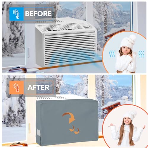 TOHONFOO AC Covers for Inside 25"W x 17"H x 3.5"D, Windproof and Waterproof 3 Layers Insulation Air Conditioner Covers for Window Units with Aluminum Foil and 2mm Foam, Grey - Image 5