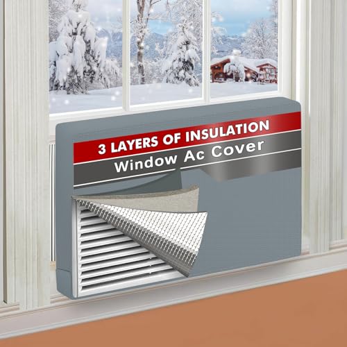 TOHONFOO AC Covers for Inside 25"W x 17"H x 3.5"D, Windproof and Waterproof 3 Layers Insulation Air Conditioner Covers for Window Units with Aluminum Foil and 2mm Foam, Grey - Image 1