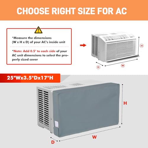 TOHONFOO AC Covers for Inside 25"W x 17"H x 3.5"D, Windproof and Waterproof 3 Layers Insulation Air Conditioner Covers for Window Units with Aluminum Foil and 2mm Foam, Grey - Image 2