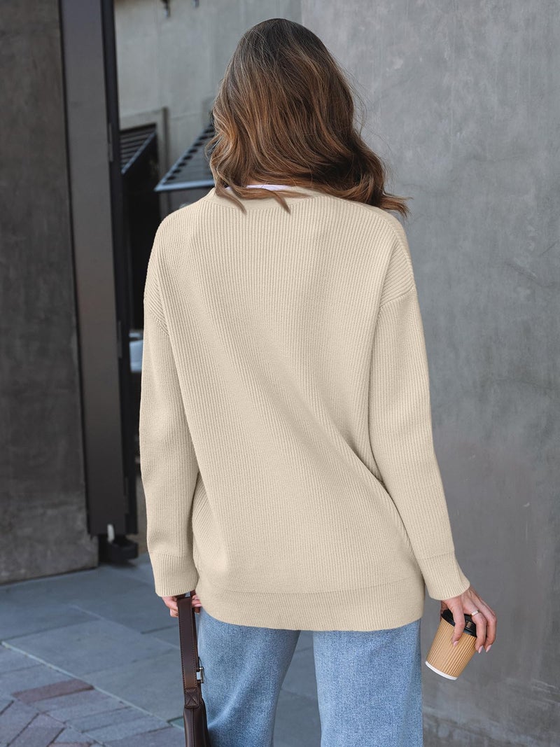 LILLUSORY Women Oversized Cardigan Sweater 2025 Fall Outfits Cloth Fashion V Neck Knit Button Front Casual Trendy Tops Apricot Large - Image 4