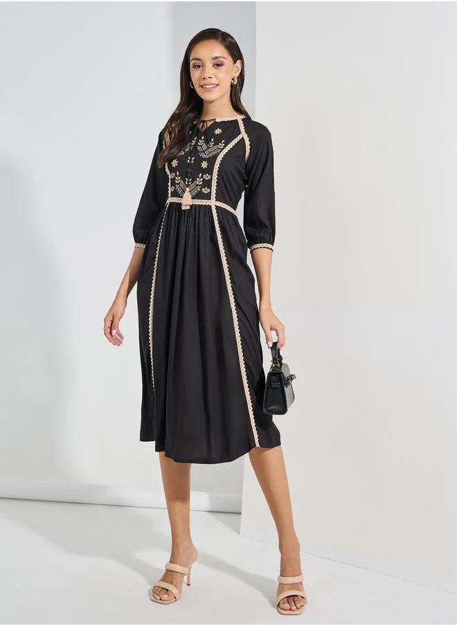 Styli Embroidered Midi Dress