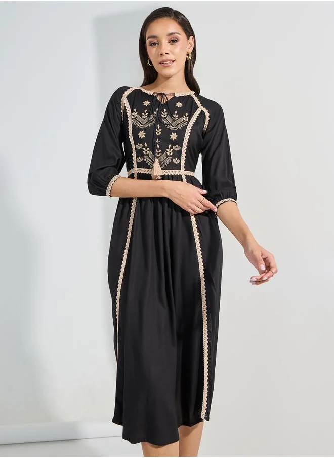 Styli Embroidered Midi Dress