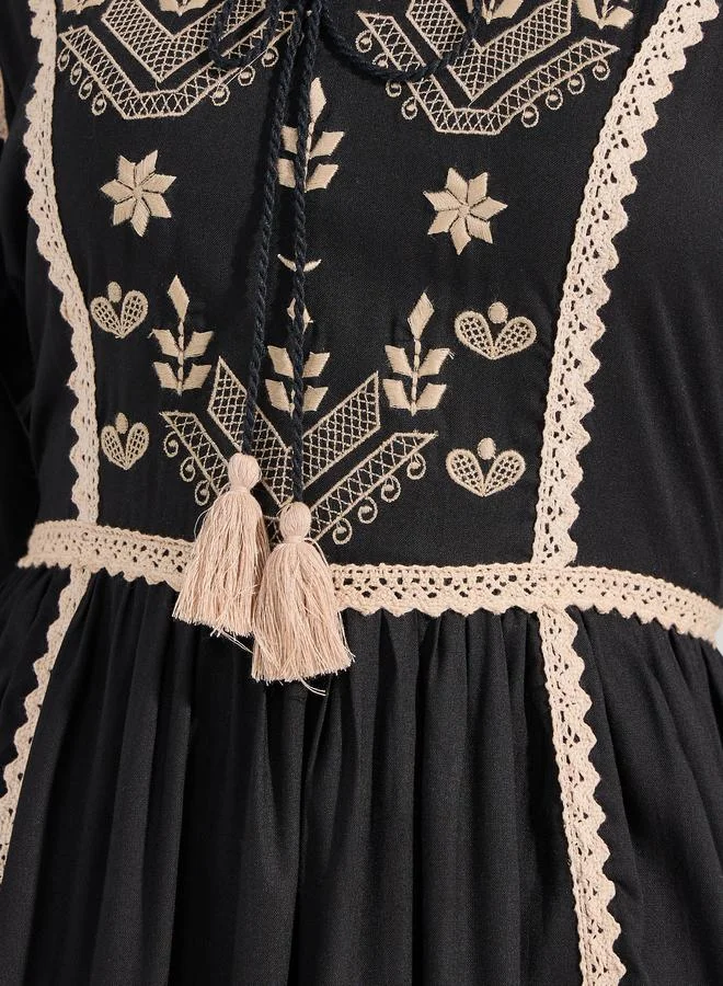 Styli Embroidered Midi Dress