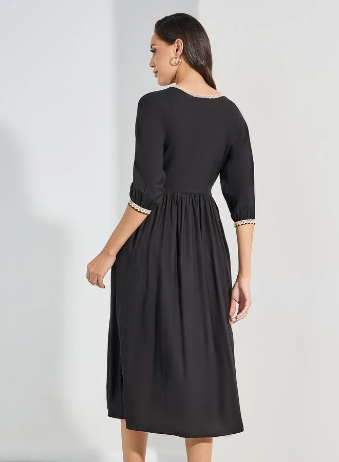 Styli Embroidered Midi Dress