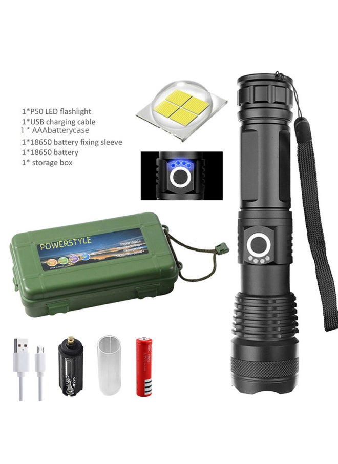 Generic P50 Charging Telescopic Aluminum Alloy Flashlight XHP50 Strong Light Flashlight Power Display USB-Color:P50 Flashlight + USB +26650 Lithium Battery  - Image 3