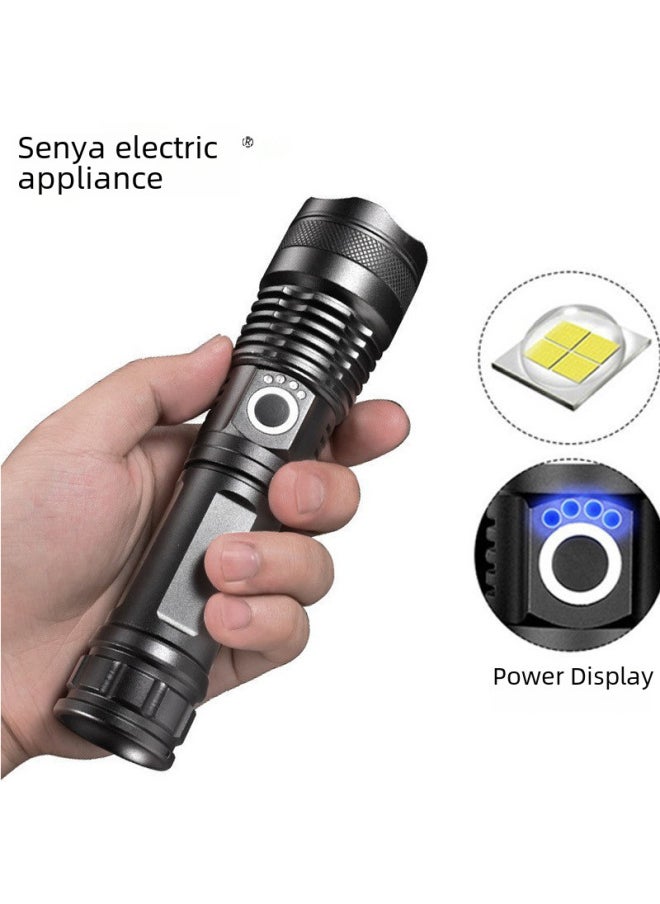 Generic P50 Charging Telescopic Aluminum Alloy Flashlight XHP50 Strong Light Flashlight Power Display USB-Color:P50 Flashlight + USB +26650 Lithium Battery  - Image 1