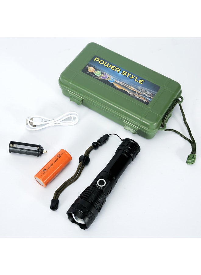 Generic P50 Charging Telescopic Aluminum Alloy Flashlight XHP50 Strong Light Flashlight Power Display USB-Color:P50 Flashlight + USB +26650 Lithium Battery  - Image 4