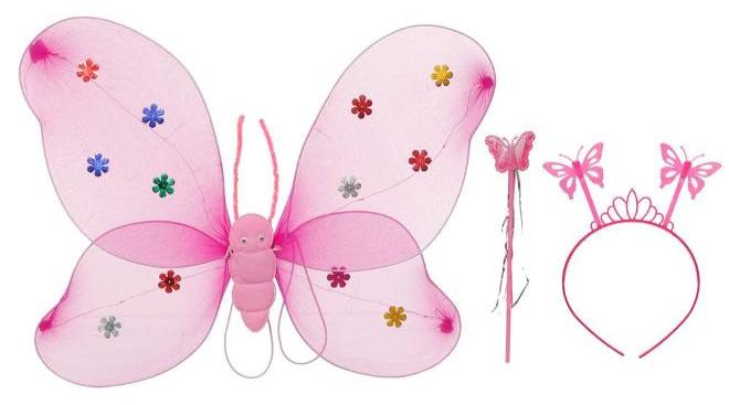 Butterfly Wings for Girls Back with Wand and Bow Headband Light Up Bright Colors - Pink