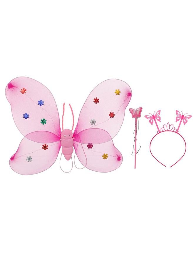 Butterfly Wings for Girls Back with Wand and Bow Headband Light Up Bright Colors - Pink