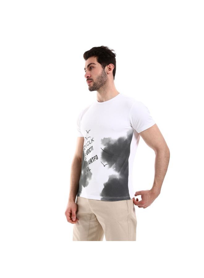 Pavone Short Sleeves Round Neck Self Patterned T-Shirt - White .  - Image 2