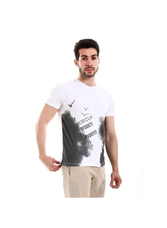 Pavone Short Sleeves Round Neck Self Patterned T-Shirt - White .  - Image 4