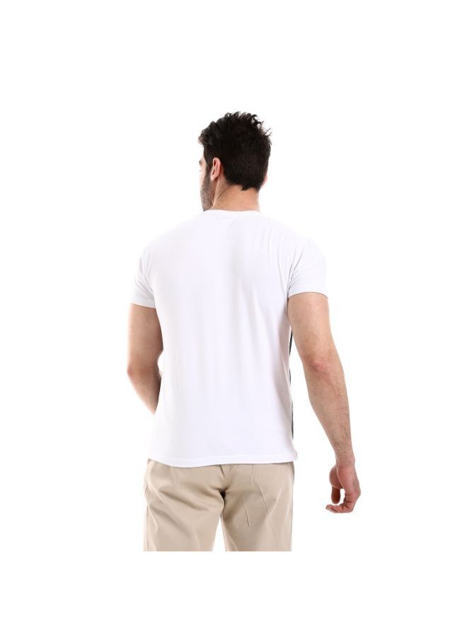 Pavone Short Sleeves Round Neck Self Patterned T-Shirt - White .  - Image 3