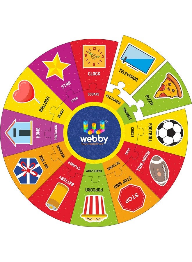 Webby Shapes Wooden Round Jigsaw Floor Puzzle, 13 Pcs - Image 1