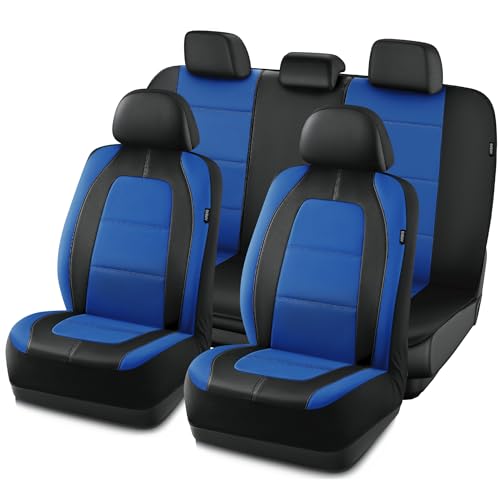 Road Comforts Car Seat Cover Leather Car Seat Cover Full Set Automotive Front Rear Seat Covers Airbag Compatible Universal Fit for Most Cars Blue
