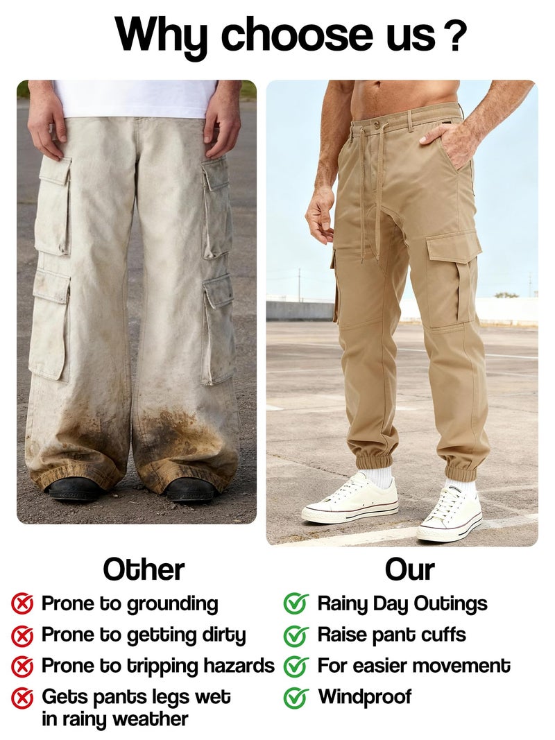 PLEPAN Mens Casual Cargo Joggers Drawstring Elastic Waist Tapered Work Pants Chino Slim Fit Fashion Hiking Workout Pants with 6 Pockets Khaki Large - Image 3