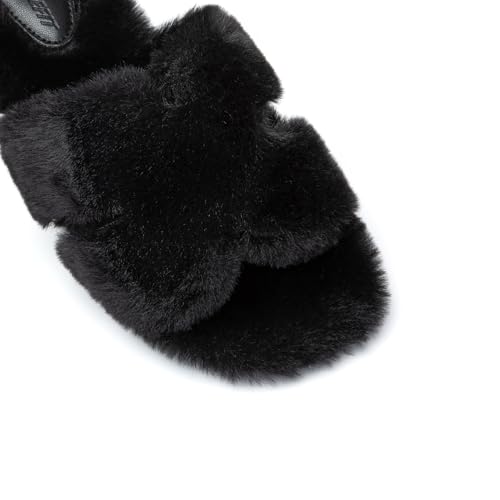 Athlefit Women's Fuzzy Slippers Cute Comfy Fluffy Open Toe Slip-on House Slide Slippers for Indoor Bedroom Bridesmaid, Black, Size 9, AD01354 - Image 4