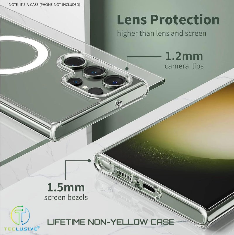 T TECLUSIVE Slim Crystal Magnetic Case Compatible with Magsafe Galaxy S24 Ultra | Slim Hard Shell Transparent Smoke Plastic Cover with Ring | Anti Yellow Case (Clear, S24 Ultra) - Image 3