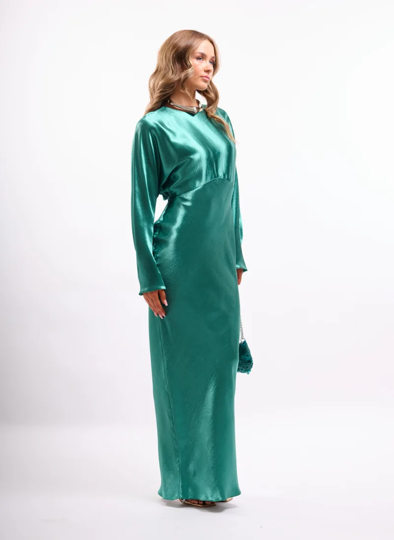 Faia BATWING MAXI WITH TIES IN SATIN IN JADE
