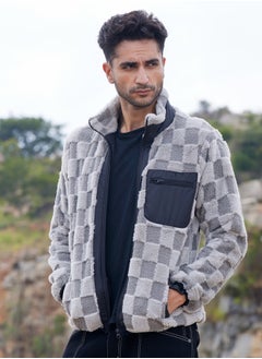 Campus Sutra Men's Moon Grey Fleece Buffalo Check Puffer Jacket  - Image 3