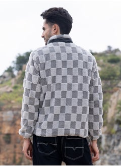 Campus Sutra Men's Moon Grey Fleece Buffalo Check Puffer Jacket  - Image 5