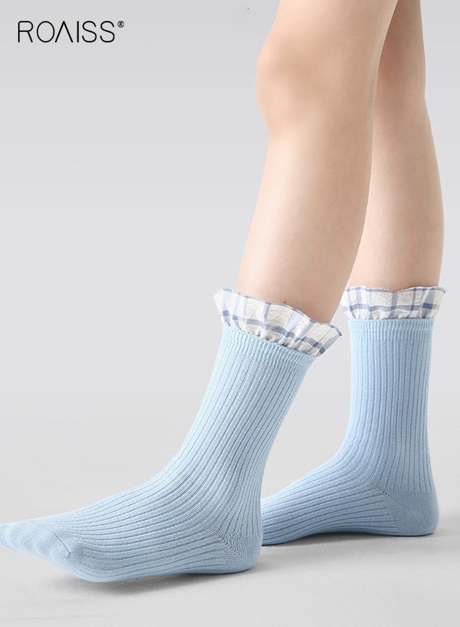 رويس مجموعة من 3 أزواج من الجوارب الأنيقة، جوارب نسائية تصل إلى منتصف الساق بتصميم جذاب، جوارب مريحة وقابلة للتنفس، جوارب متوسطة الطول للفتيات، سهلة التنسيق مع الملابس - Image 3