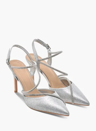 Flora Bella By Shoexpress Women Embellished Slingback Shoes with Stiletto Heels and Buckle Closure