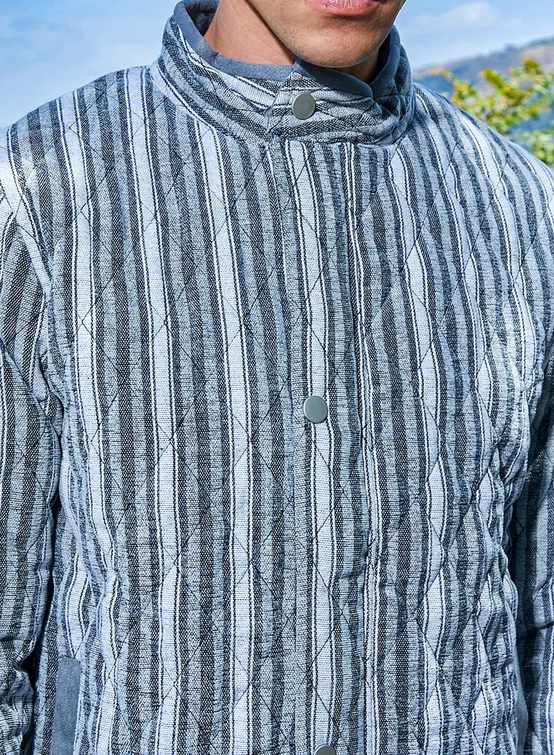 كامبوس سوترا Men's Moon Grey Halo Striped Quilted Jacket
