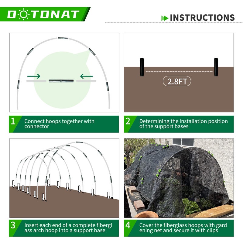 OOTONAT مجموعة أنفاق حديقة OOTONAT بطول 8 أقدام - إطار من الألياف الزجاجية مقاوم للصدأ لأسرة مرتفعة، 36 قطعة - دعم نباتات DIY لشبكات الحدائق، أغطية الصفوف، وحماية البيوت الزجاجية - Image 3