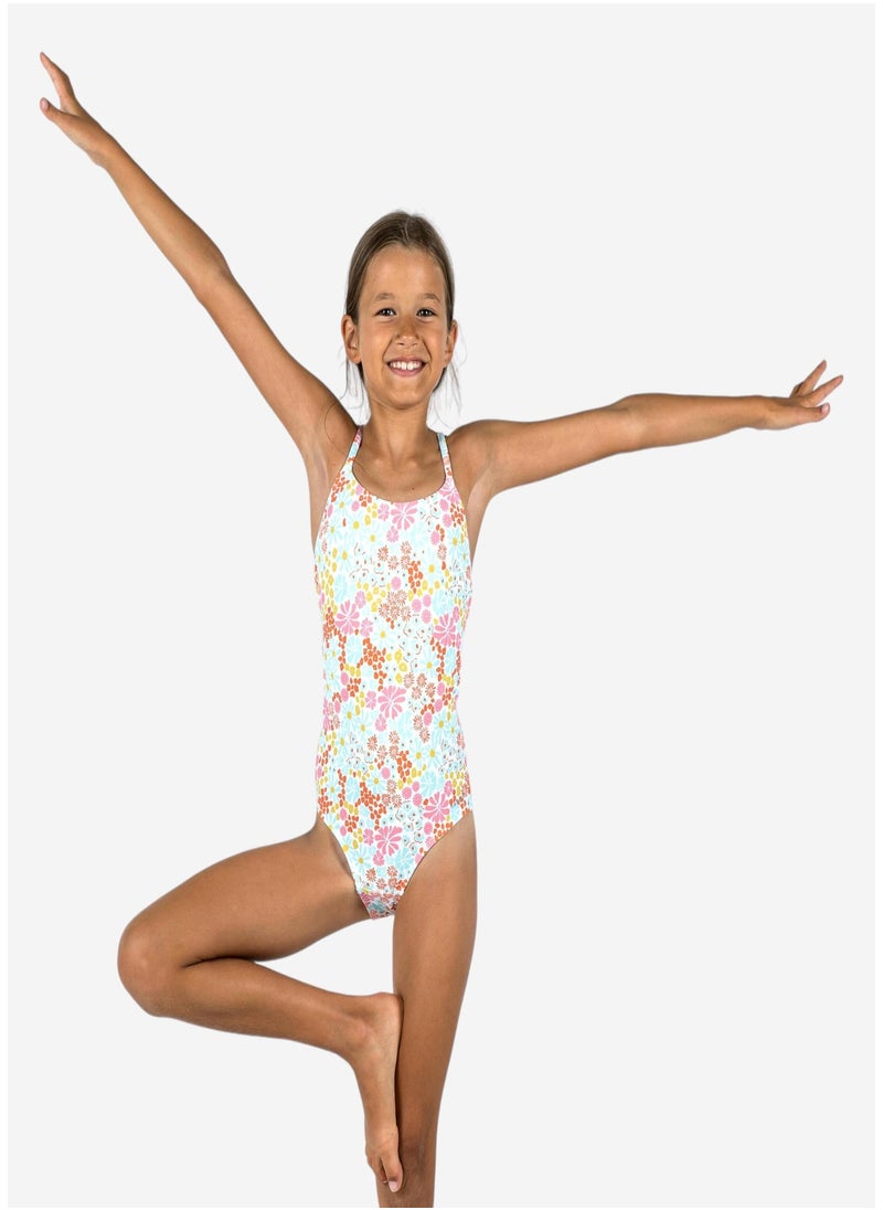 NABAIJI NABAIJI by DECATHLON, Girls' 1-Piece Swimsuit 100 Lila Pantai Secure Fit & Quick-Dry White  - Image 1