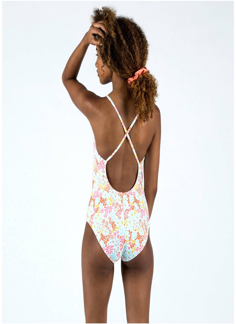 NABAIJI NABAIJI by DECATHLON, Girls' 1-Piece Swimsuit 100 Lila Pantai Secure Fit & Quick-Dry White  - Image 4
