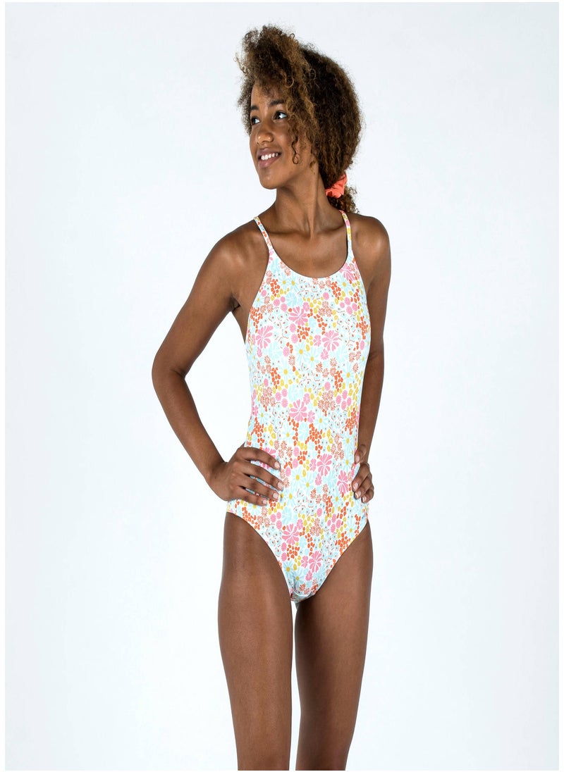 NABAIJI NABAIJI by DECATHLON, Girls' 1-Piece Swimsuit 100 Lila Pantai Secure Fit & Quick-Dry White  - Image 3