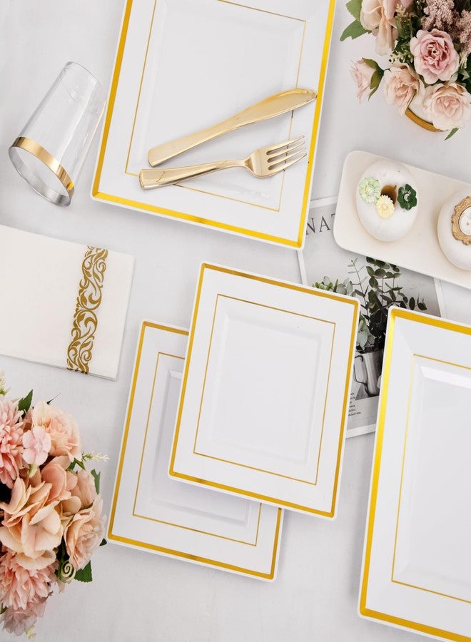 I00000 175PCS Gold Plastic Dinnerware Set, Includes 25 Dinner & Salad Plates, 25 Gold Silverware Sets, 25 Tumblers, 25 Guest Towels for Wedding - Image 4