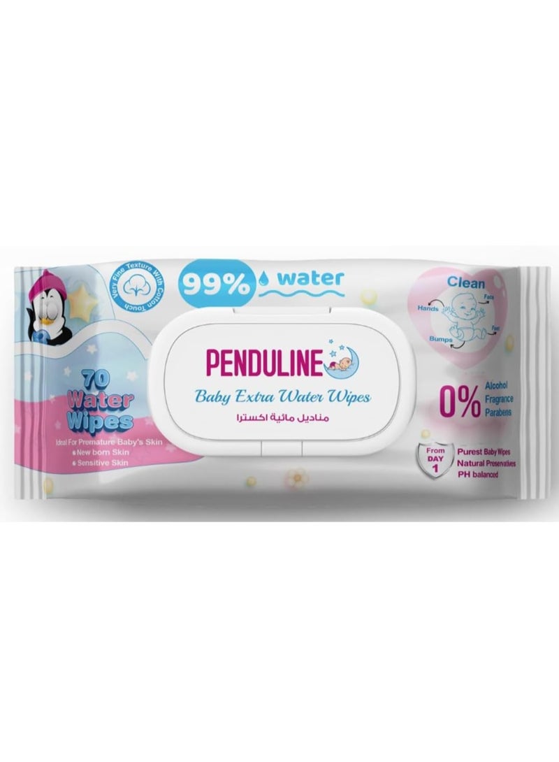 بيندولين مناديل مبللة للأطفال - ماء نقي إضافي بنسبة 99% (70 منديلًا) - نقية ولطيفة على بشرة حديثي الولادة والبشرة الحساسة - Image 1