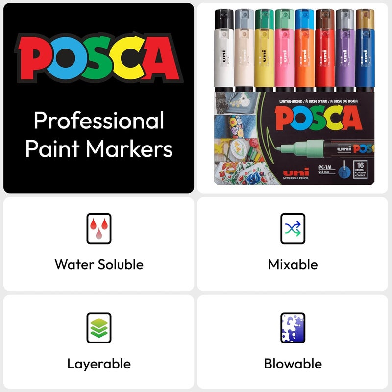 Posca Paint Marker Pen - PC-1M Extra Fine 0.7 mm, 16 Colors - Image 4