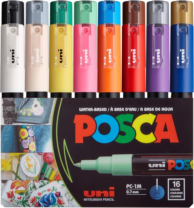Posca Paint Marker Pen - PC-1M Extra Fine 0.7 mm, 16 Colors - Image 1