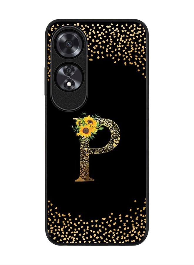 Stylizedd Rugged Black edge case for Oppo A60, Slim fit Case Flexible TPU Gel Thin Cover - Custom Monogram Initial Letter Floral Pattern Alphabet - P ( Black ) - Image 1