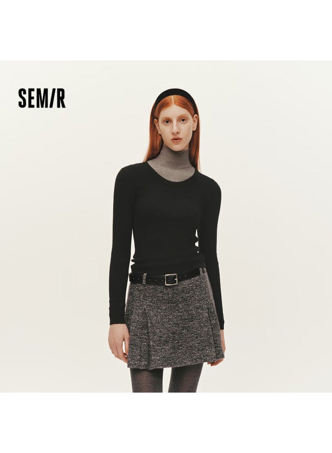 Semir Women's Winter Knitted Sweater Eggshell Neck Solid Slim Wool Top 109725107004 - Image 1