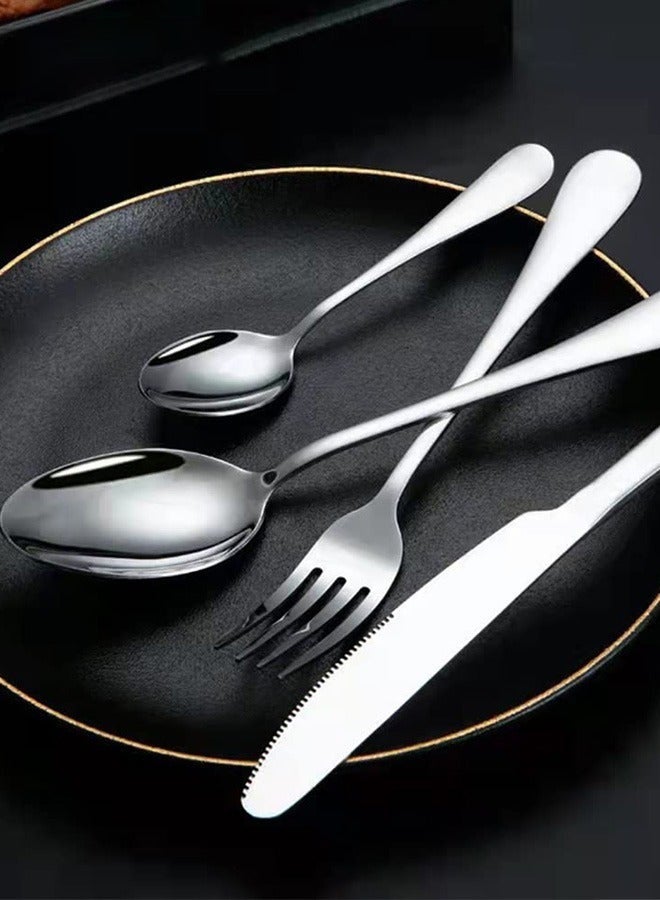 24PCS Silverware Set with Holder, Stainless Steel Cutlery Set, Spoons Forks Knives Utensils Set, Service for 6 Mirror Polished Tableware Set Include Steak Knives, Rust-proof, Dishwasher Safe - Image 2