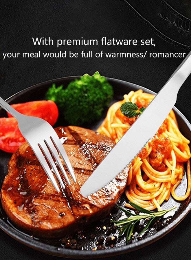 24PCS Silverware Set with Holder, Stainless Steel Cutlery Set, Spoons Forks Knives Utensils Set, Service for 6 Mirror Polished Tableware Set Include Steak Knives, Rust-proof, Dishwasher Safe - Image 3