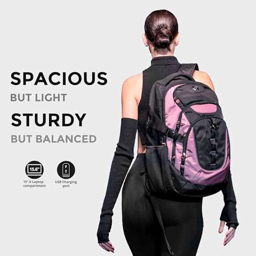 Swissdigital Design Laptop Backpack with USB Charging Port Travel Backpack Fits 156 inches Computer 31L College School Backpack for Women Light PurpleBlack SD80385 - Image 3