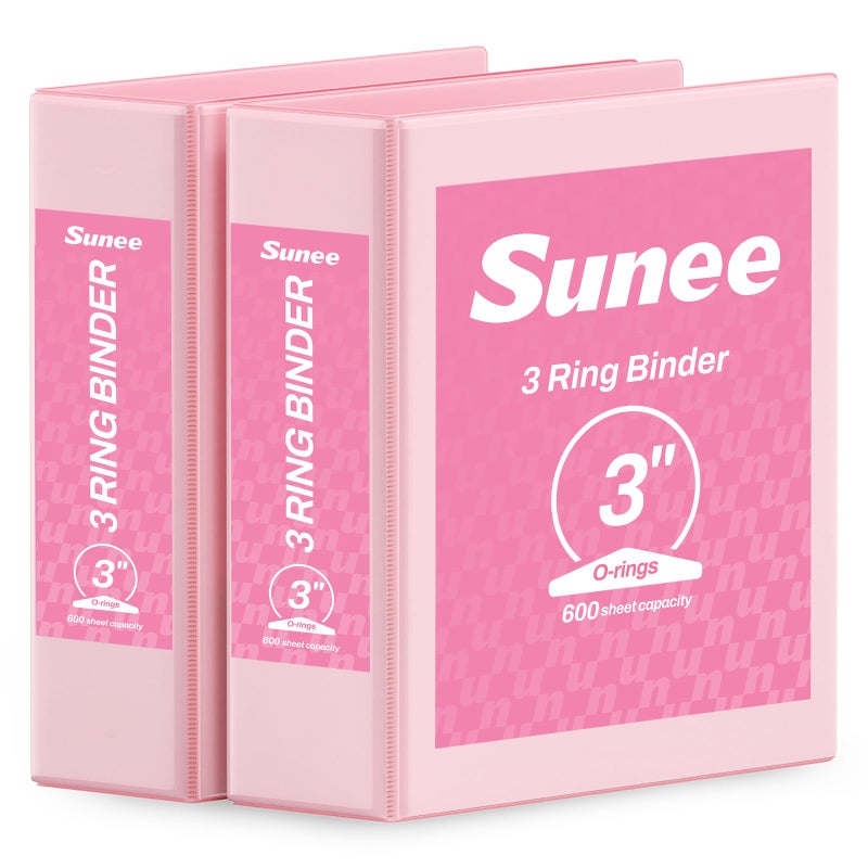 SUNEE 3 Ring Binder 3 Inch 2 Pack Clear View Binder Three Ring PVCFree Fit 85x11 Inches for School or Office Supplies Pink - Image 2