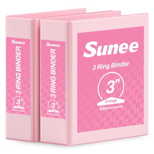 SUNEE 3 Ring Binder 3 Inch 2 Pack Clear View Binder Three Ring PVCFree Fit 85x11 Inches for School or Office Supplies Pink - Image 1