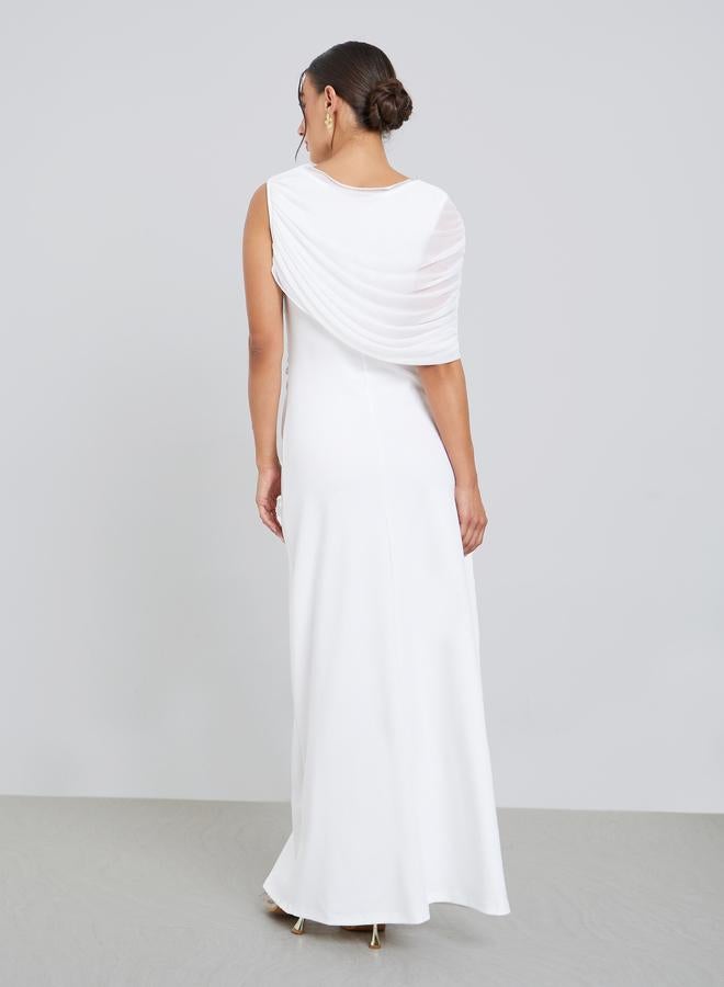 ستايلي فستان طويل بكتف واحد وقصة مجمعة - Image 5