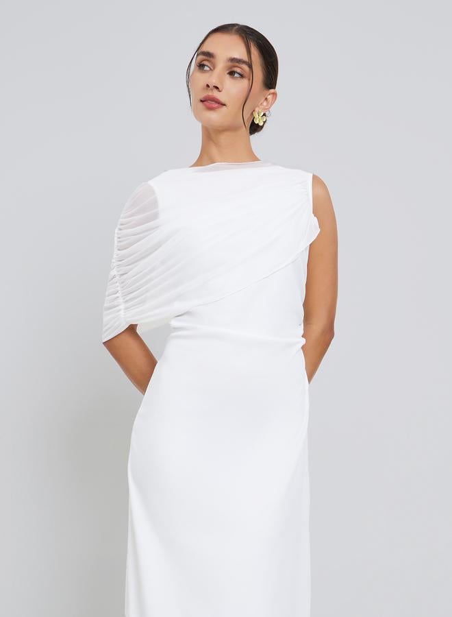 ستايلي فستان طويل بكتف واحد وقصة مجمعة - Image 3