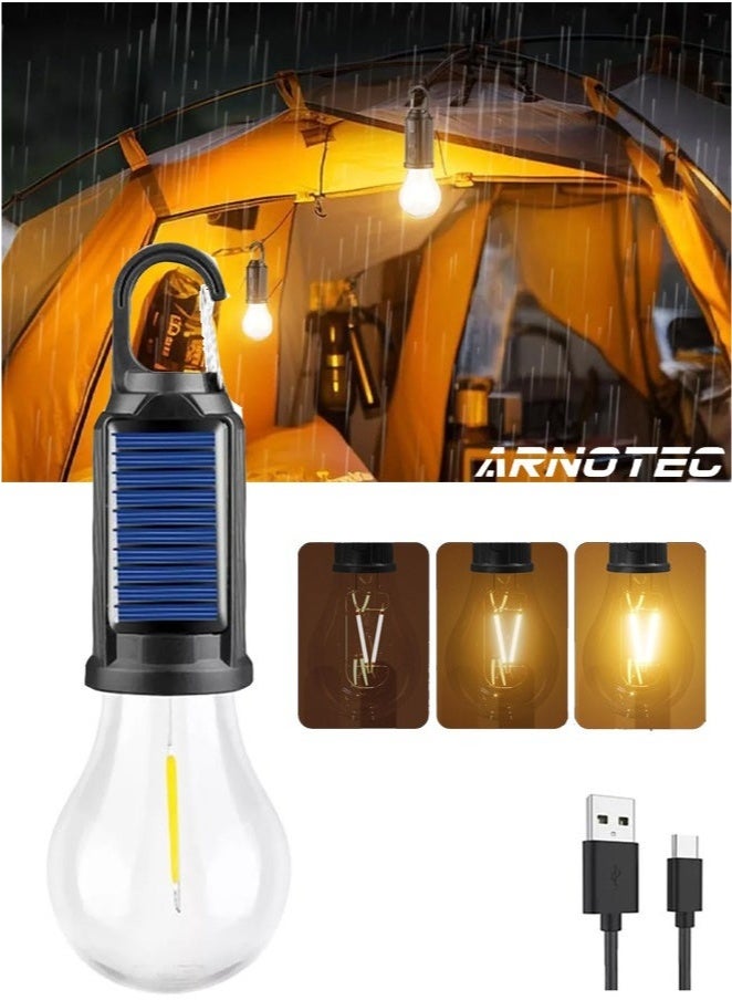 Solar Rechargeable Camping Lights, Waterproof LED Tent Lights with USB Cable, 3 Modes Hanging Camping Lantern, Hanging Lamp for Hiking, Emergency, Camping, Household, Car Repairing(1PCS)  - Image 1