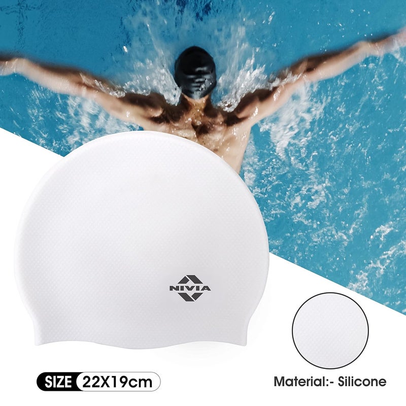 Nivia Pro Silicone Swimming Cap - White - Image 2