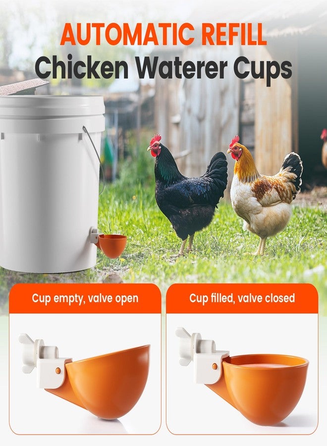 Eggluuz Chicken Waterer Cups, 6 Pack Automatic Chickens Water Cups for Poultry Orange - Image 4
