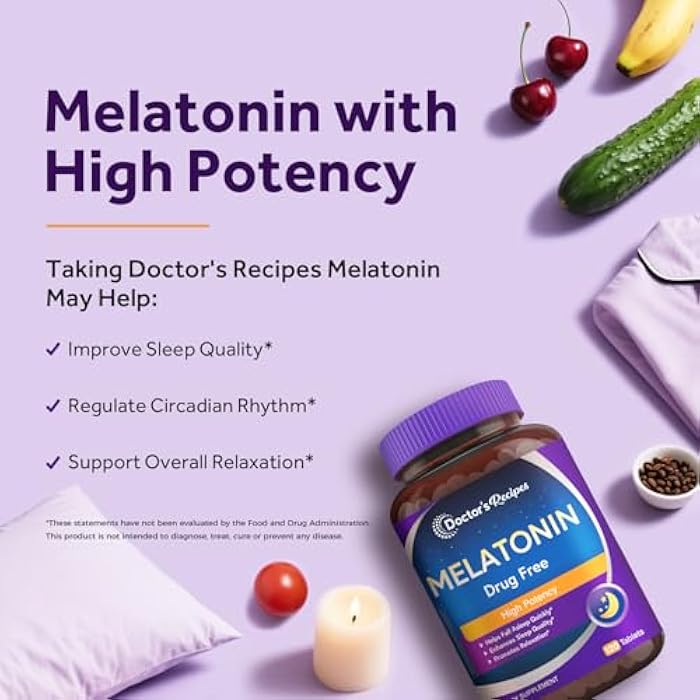 Doctor's Recipes Melatonin 10 mg, High Potency, Non-Habit Forming, Vegan, Sleep Support Supplements for Men and Women, Non-GMO, No Gluten, 120 Tablets - Image 4